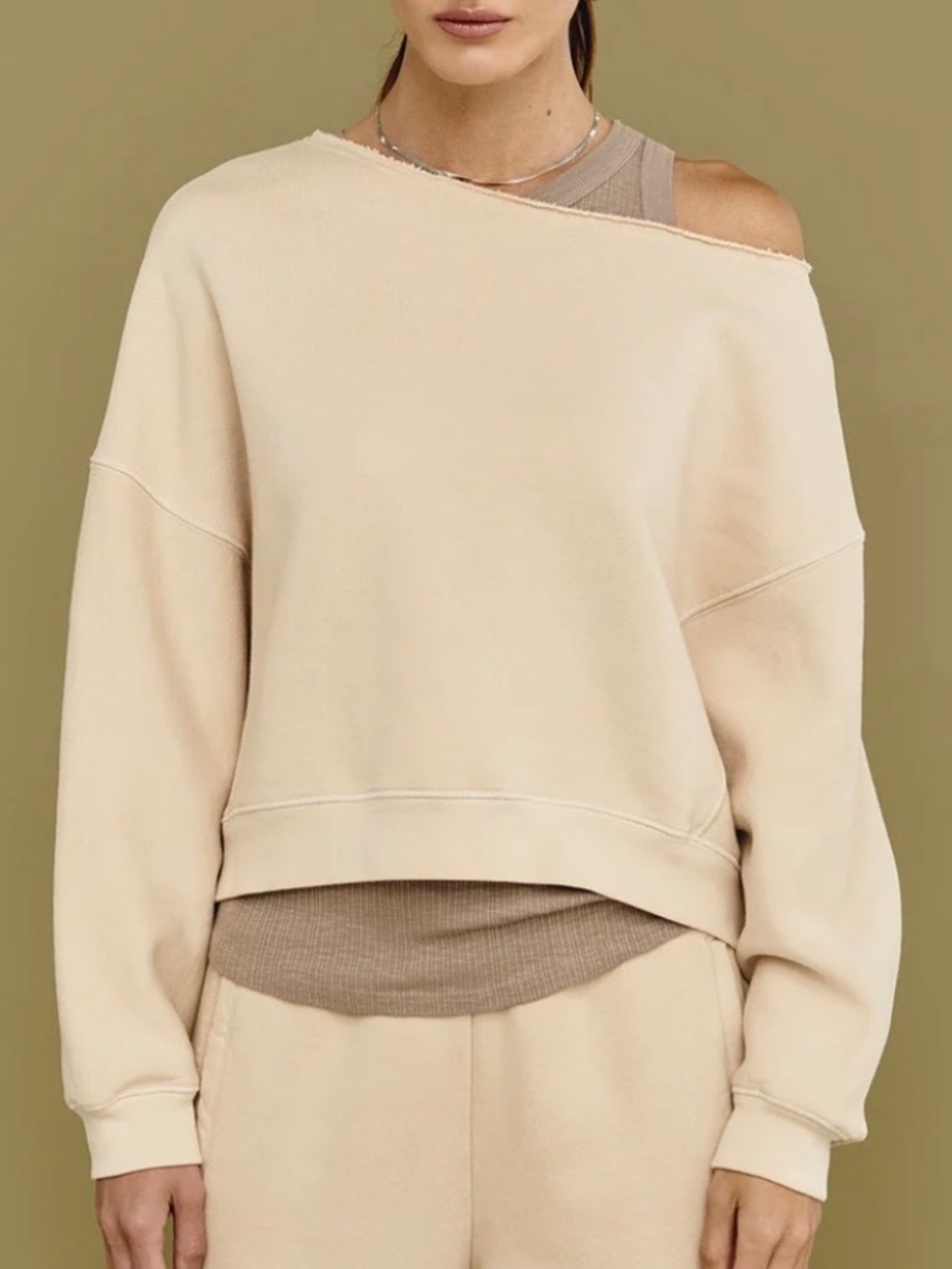 Sundry One Shoulder Sweatshirt Tan Cream Size 2 Medium